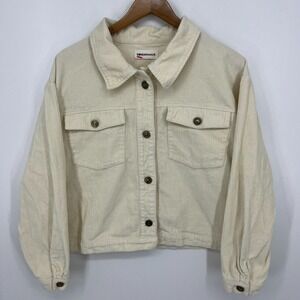 Sonderhaus‎ Corduroy Jacket Women's Size M Beige Oversized Cropped Cotton Button